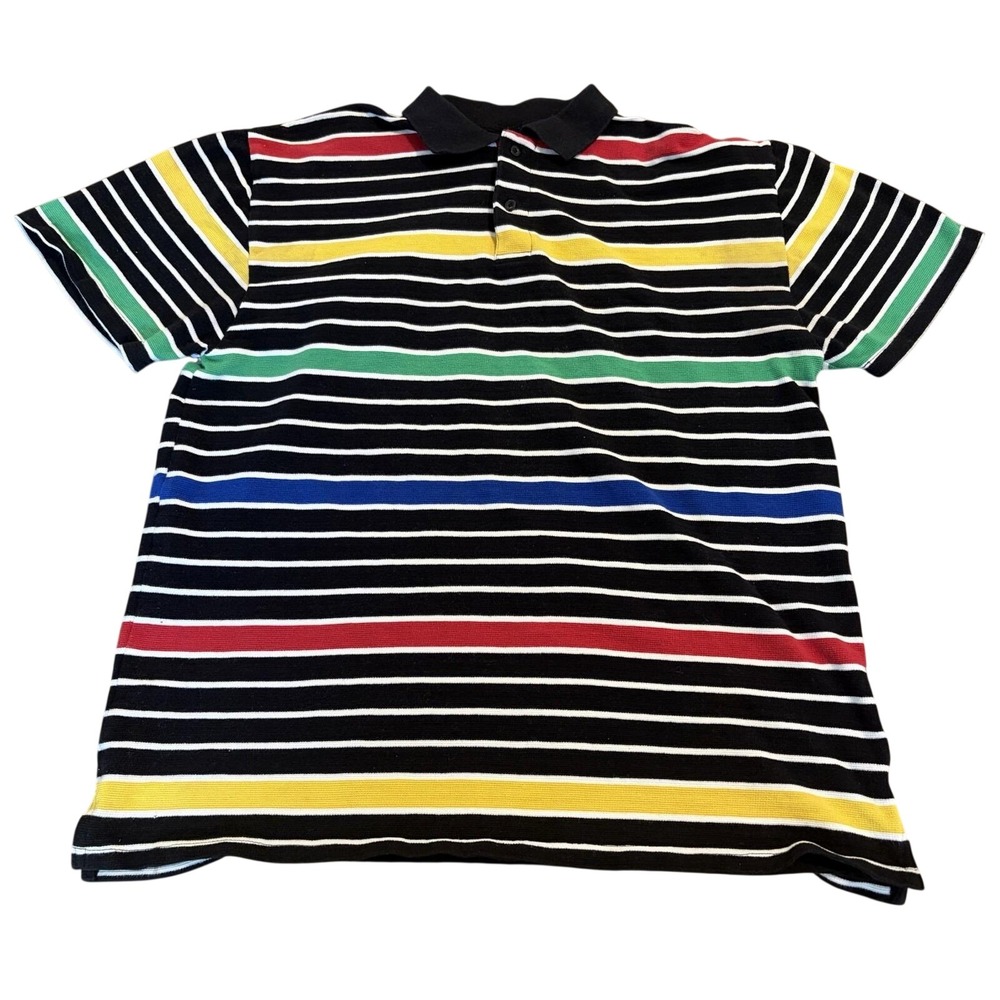 Vintage Regal Wear Striped Polo Shirt Mens 2XL Black Multicolor Y2K 100% Cotton